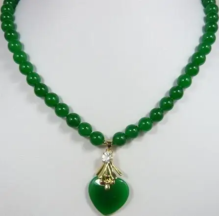 

2 styles! beautiful 8mm green jade beads with green heart jade pendant necklace for anniverary and party