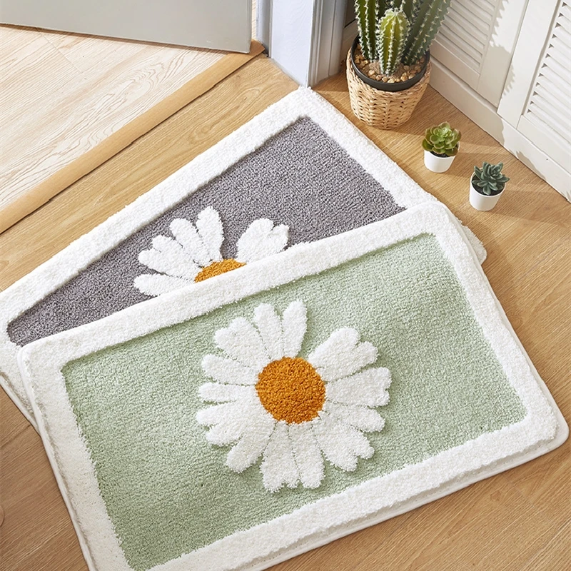 Bathroom Door Entrance Mat Daisy Bath Rug Bathroom Non-Slip Mat Toilet Door Mat Entrance Door Absorbent Mat Anti-slip Door Mat