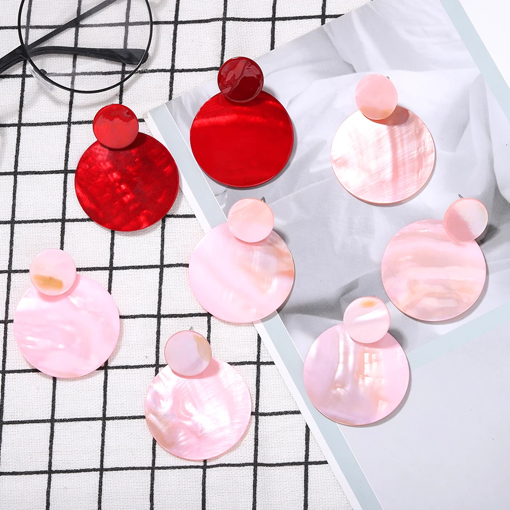 Monarchess Girlgo Round Acrylic Acetate Plate Red Black Patch Fashion Large Drop Earrings Women Smooth Party Earring Jewelry | Украшения и