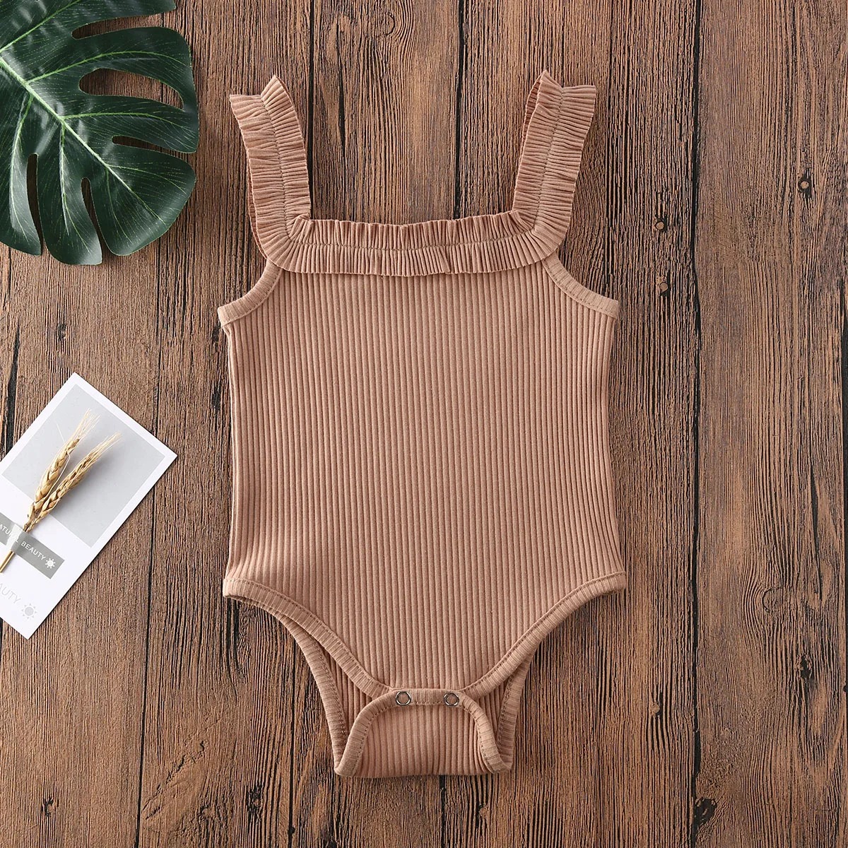 

Pudcoco Newborn Baby Girl Clothes Solid Color Knitted Cotton Sling Ruffle Romper Jumpsuit One-Piece Outift Sunsuit Summer