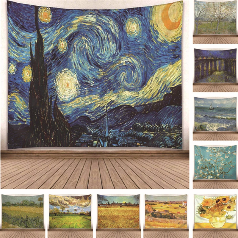 

Field Van Gogh Painting Printed Boho Home Decor Tapestry Wall Hanging Sheets Beach Towels Hippie Macrame Psychedelic Tapestry
