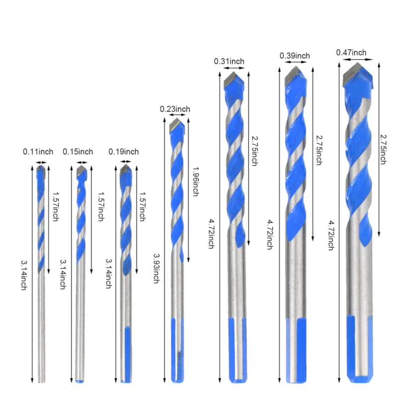 

7pcs 12mm Multifunctional Glass Drill Bit Triangle Drill Bit Ceramic Tile Concrete Brick Metal Stainless Steel Wood 3 4 5 6 8 10