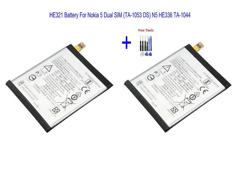 2x HE321 HE336 2900 мАч аккумулятор для Nokia 3 1/5 TA 1044 5 Dual SIM (TA 1053 DS) Premium Edition + набор