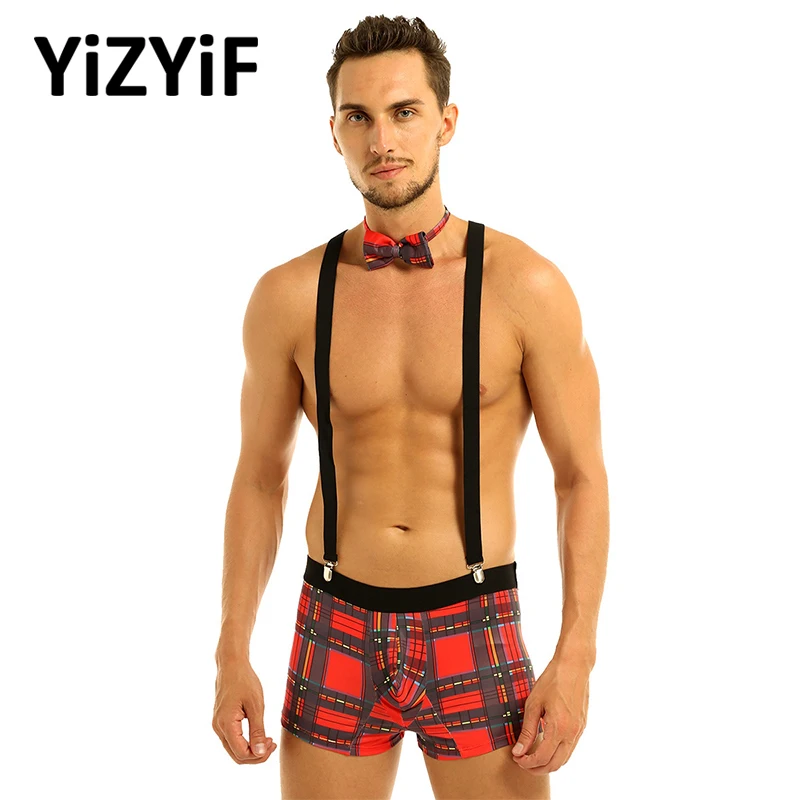 Трусы боксеры мужские клетчатые пикантное нижнее белье с Y образной спинкой
