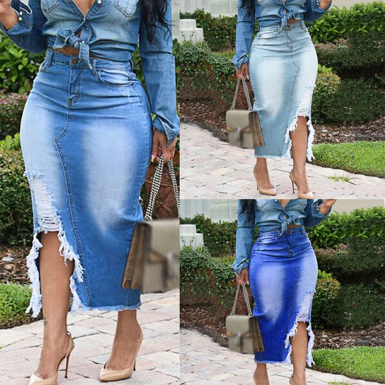 

Summer Ladies Long Bust Skirt Skirt Women Sweet Elegant Skirt Harajuku Manufacturer Supply Pass Cut Jeans