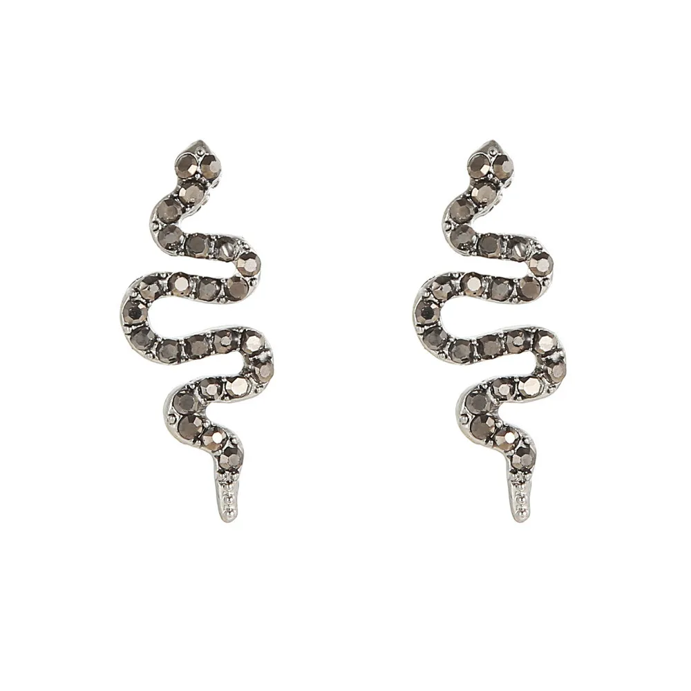 

2021 New Arrivals Black Crystal Geometry Snake Stud Earrings for Woman Hip Hop Animals Earrings Punk Fashion Jewelry Girl