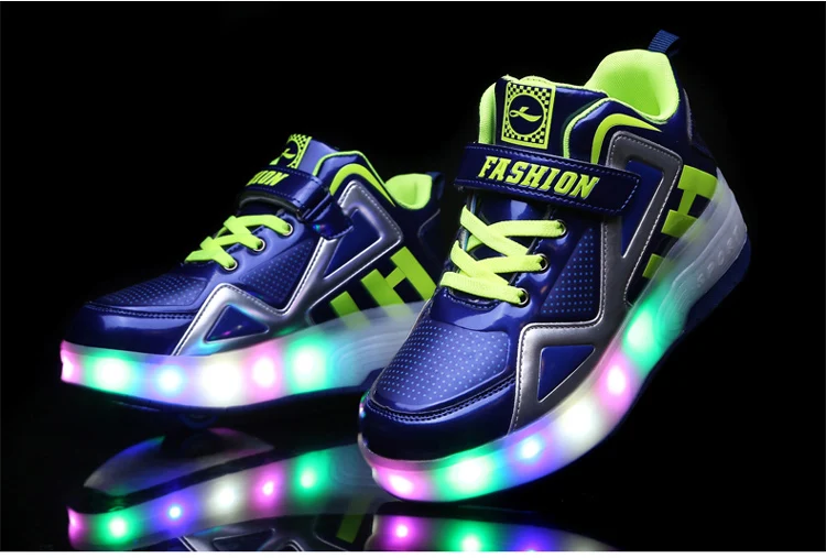 HYFMWZS/ г. Модные двухколесный светодиодный Heelys обувь дышащая детская обувь съемные детские тонкие Ролики 30-40