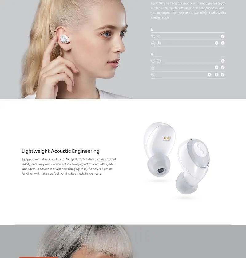 FUNCL W1 Youth bluetooth 5,0 наушники TWS Touch HiFi музыка беспроводной стерео водонепроницаемый для Xiaomi для samsung OnePlus
