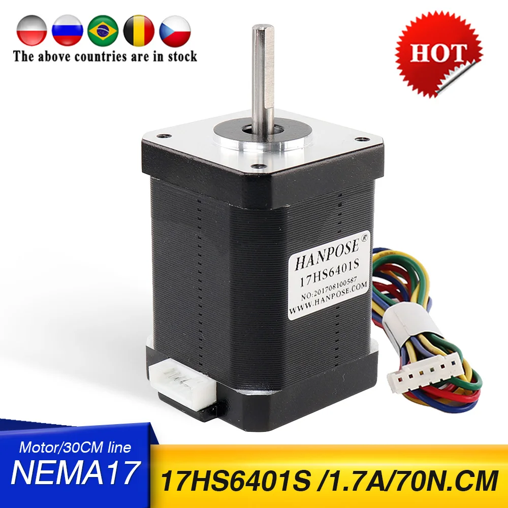 

Free Shipping 2-Phase Hybrid Stepper Motor Nema17 Motor 60MM 1.7A, 70N.CM 4-Wire Nema 17 17HS6401S For 3D Printer CNC Motor
