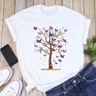 Футболка женская с изображением дерева и бабочек, Повседневная рубашка в Корейском стиле, топ с графическим принтом в стиле Харадзюку, Милая футболка с коротким рукавом, на лето