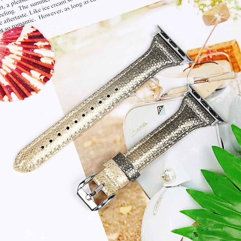 

Gradient Leather Watchband Strap for Apple Watch SE Band Series 6 5 4 3 Bracelet Belt for iWatch 40mm 44mm 38mm 42mm Wristband