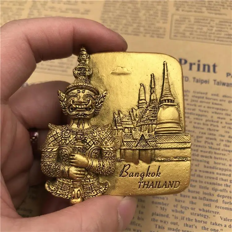 Thai Golden Buddha Ручной работы смолы магнитные наклейки для холодильника Таиланд Phuket Сингапур Merlion панорамный Магнитный туристический сувенир магнит на холодильник - Цвет: Thai Golden Buddha