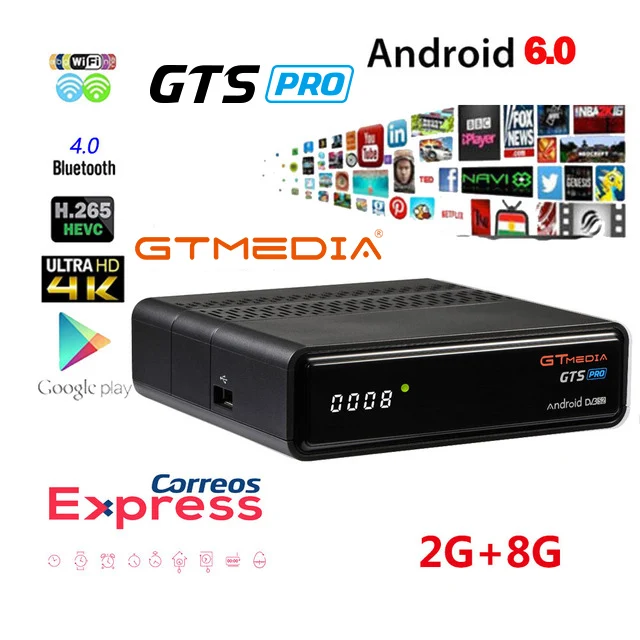 

GTmedia GTS PRO Satellite Receiver Android 6.0 Smart TV BOX+DVB-S/S2 Amlogic S905D 2GB + 8GB 4K HD H.265 2.4G Wifi media player