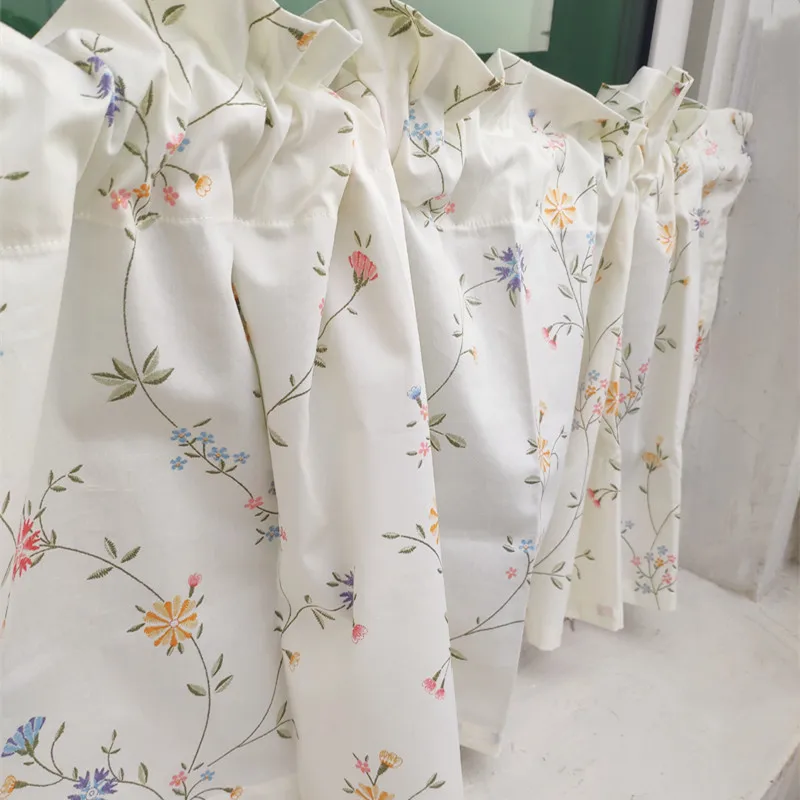

New cotton printed cabinet curtain.Beige decorative short curtain.Three-piece curtain.
