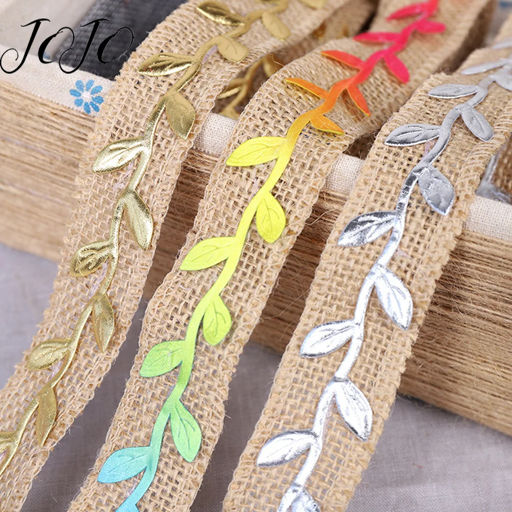 

JOJO BOWS 25mm 2m Hemp Burlap Ribbon Colorful Leaf Decorative Webbing For DIY Crafts Supplies Packing Materials Home Decoration