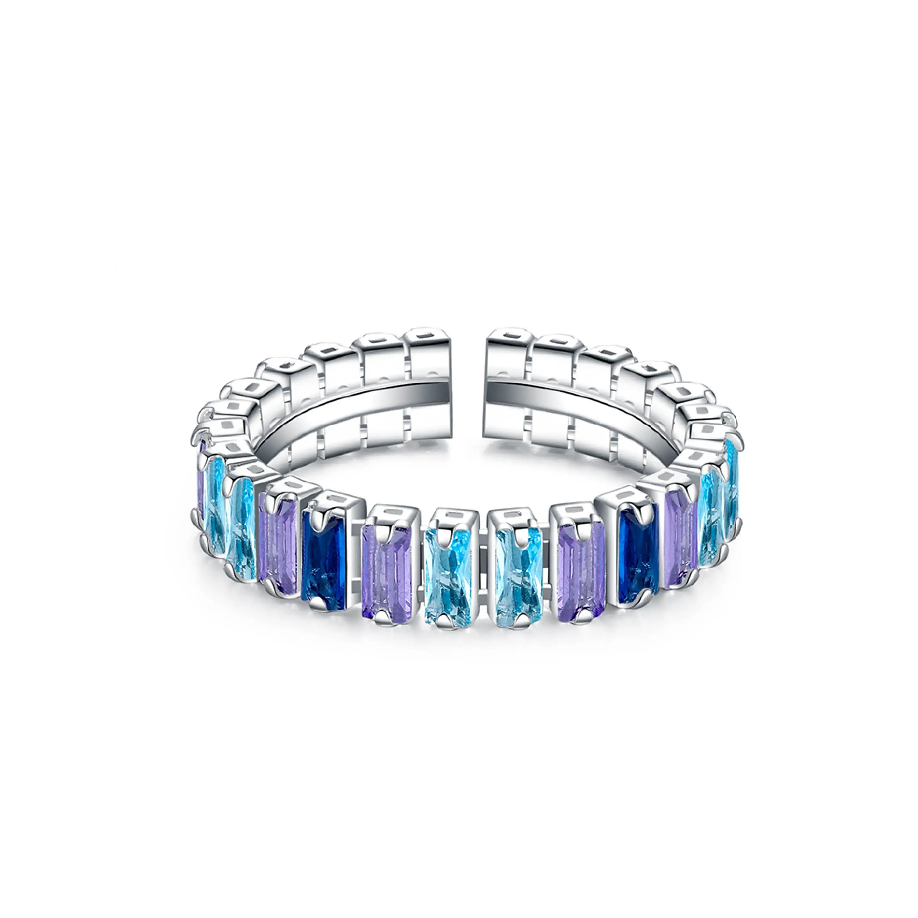 

Hashtag Blue Purple Gradient Square Diamond Open Ring Opening Design Minority Simple Fashion 18K Gold Plated