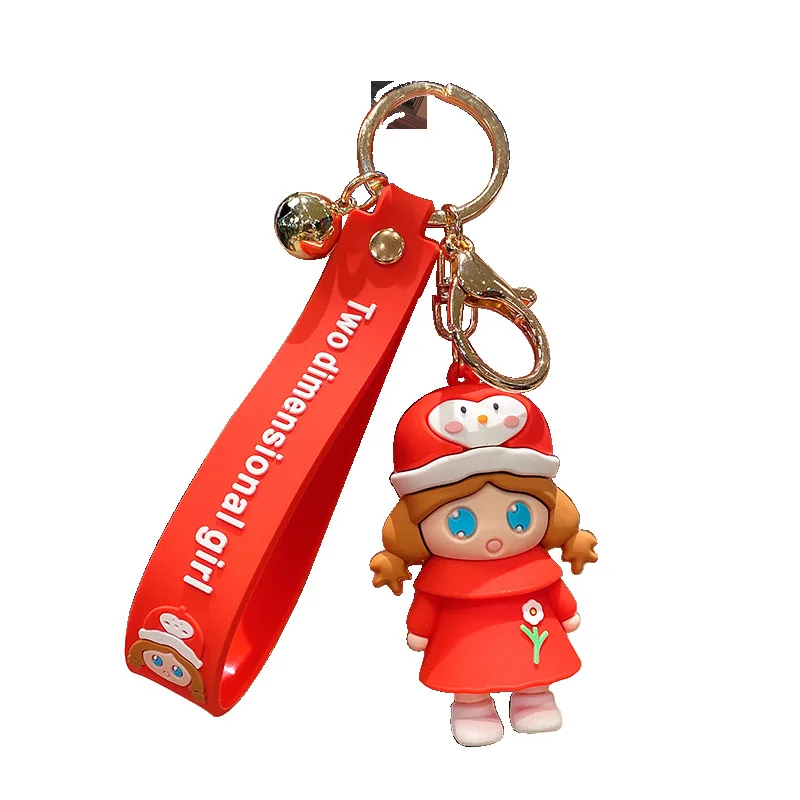 

New Cartoon Cute Girl Wearing Hat Key Ring Silicone Doll Key Ring Schoolbag Pendant Accessories Key Ring Pendant Small Gift 2021
