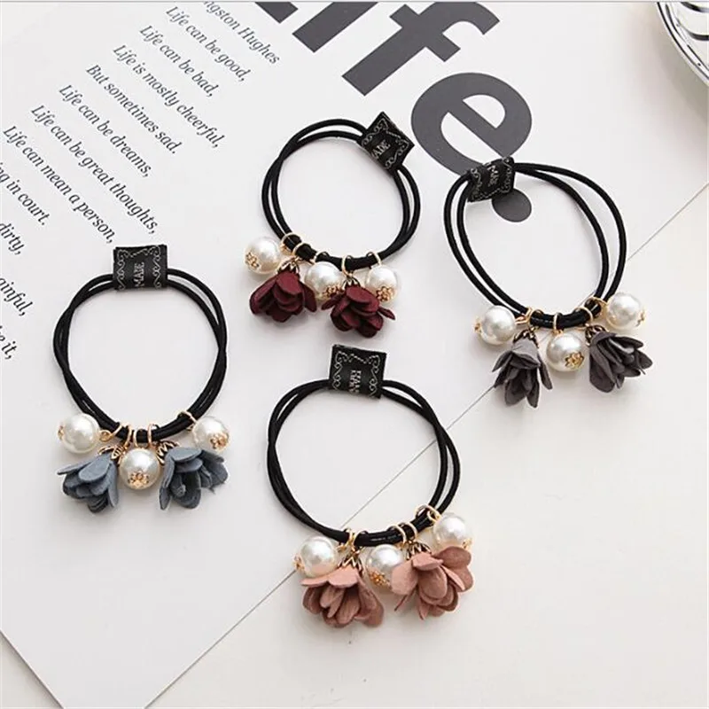 Резинка для волос с большим жемчугом и цветком Женская резинка орнаментом