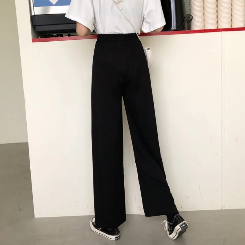 

Wide Leg Pants Women Minimalist Solid Black Soft Summer All-match Femme Ankle-Length Pant Elastic Waist Trendy Modal Lady Capris