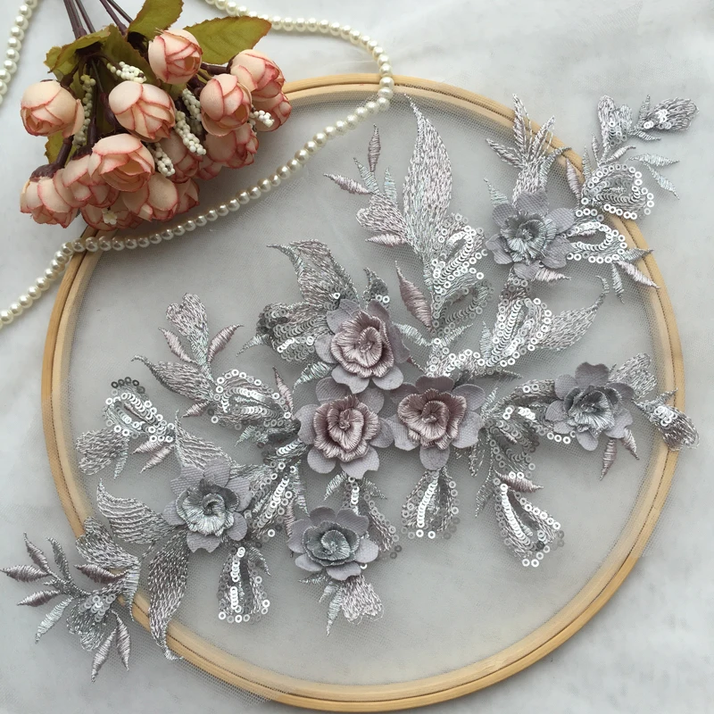 Белые кружевные 3D Аппликации изысканная вышитая Цветочная аппликация от кутюр