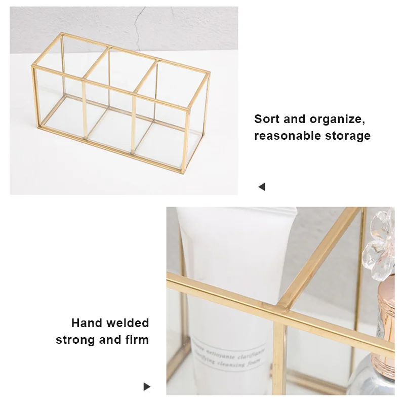 

Newly Grid Glass Storage Box Simple Luxury Modern Cosmetics Display Case Organizer for Stationery Pen Brush MK