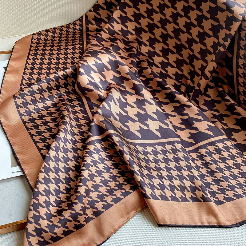 Квадратный шелковый шарф для женщин, шарфы на шею, хиджаб, фуляр, шаль, летние пашмины, клетчатые принты, платки, банданы.