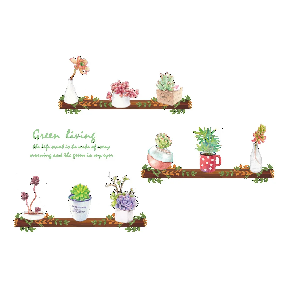 

Fresh Green Potted Plant Wall Sticker Bedroom Living Room Study Decoration Mural Green Plant Home Decoration Wall Sticker