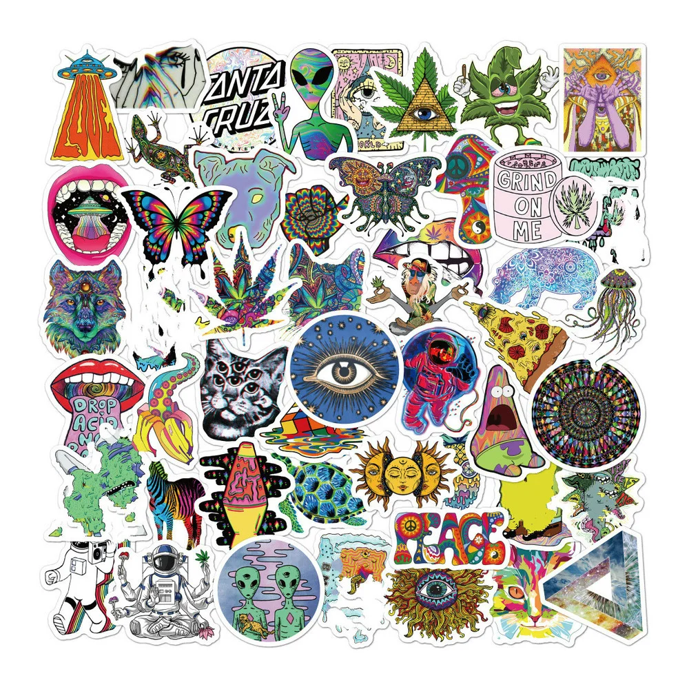 

50PCS Psychedelic Colorful Graffiti Stickers Aesthetics Laptop Guitar Luggage Waterproof Car Cool Sticker Decal Kid Toy