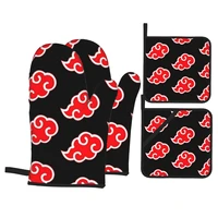 fashion anime akatsuki print set of 4 flexible cooking oven gloves resistant hot pad for microwave bbq cooking baking grilling