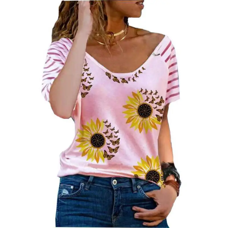 

Zuolunouba Brand T Shirt Women Office Lady Short Floral O-neck Short Sleeve 2021 New Tops Tees Female Summer Clothes