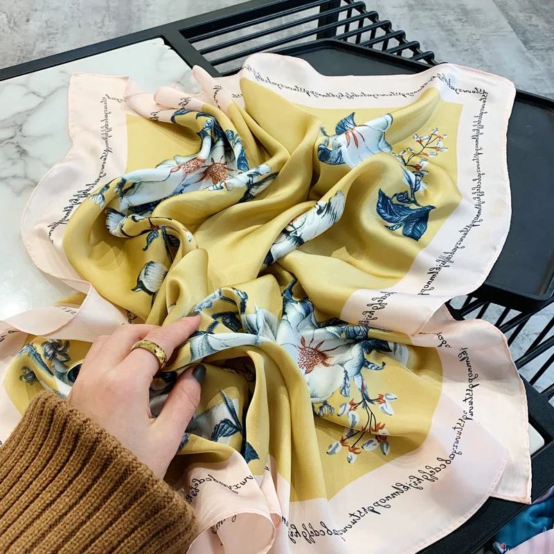 

Small Shawls Silk Satin Hair Scarf For Women Floral Print Kerchief Neck Scarfs 70cm Square Handkerchief Head Scarves For Ladies