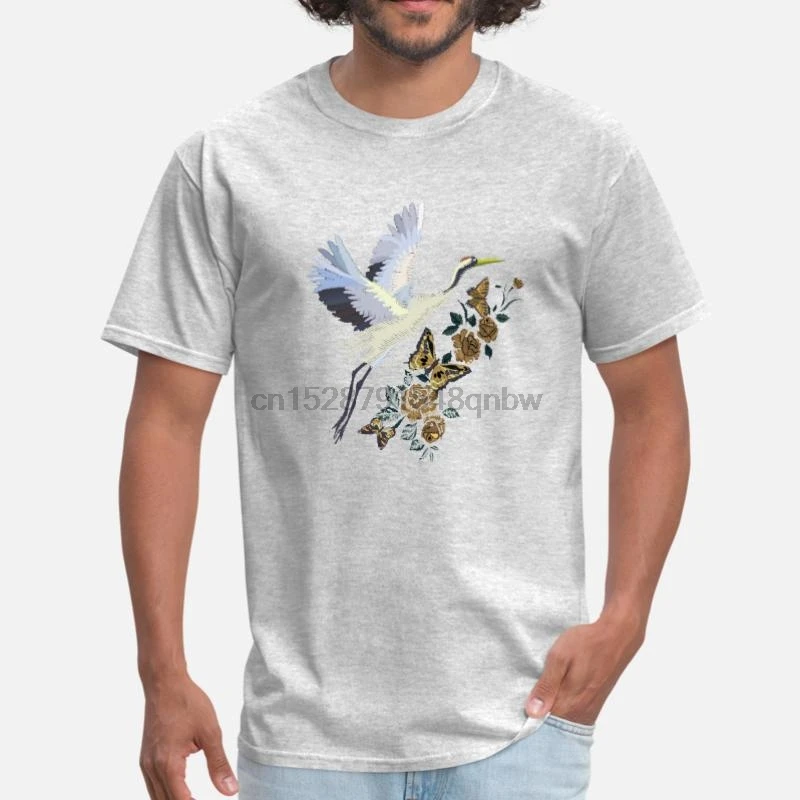 Новое поступление кран и вишня в цвету японская вышивка футболка для Для мужчин