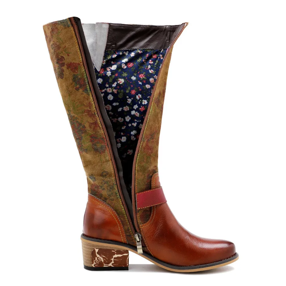 Женские этнические сапоги из натуральной кожи на высоком каблуке обувь в