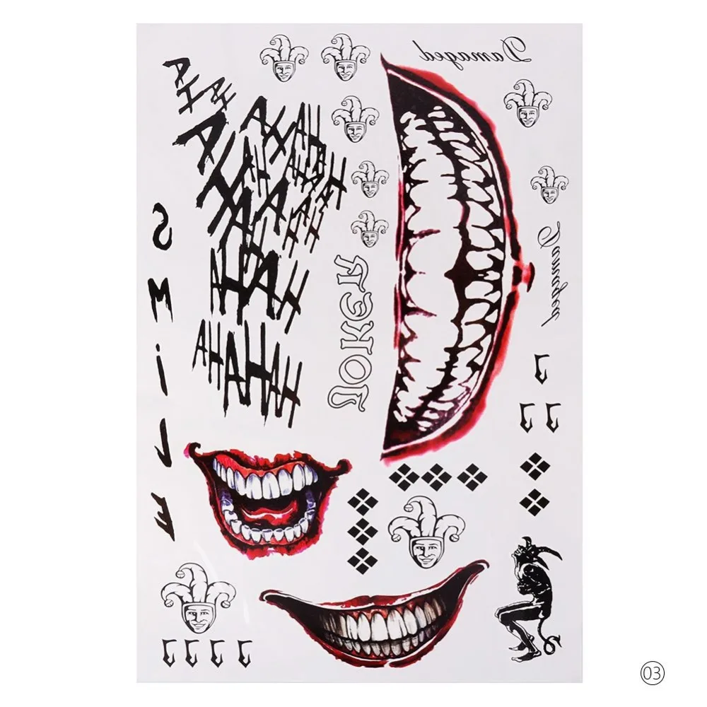Temporary Tattoo Sticker Skull Joker Clown Pattern Tattoos Waterproof Water Transfer Body Art Fake for Women Men | Красота и здоровье