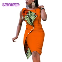 bazin riche african dresses for women 2021 summer sleeveless african print cotton dress lady elegant short dresses party wy352