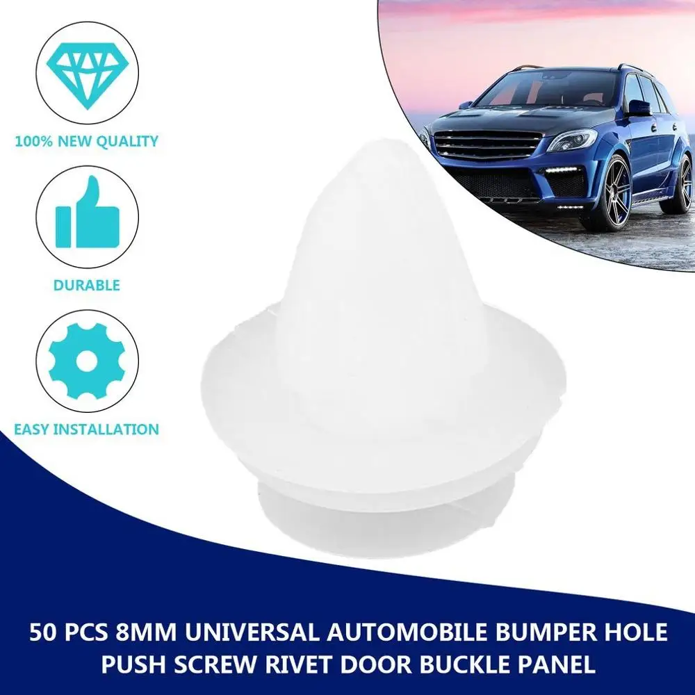 

50 Pcs 8mm Universal Automobile Bumpers Hole Plastic Push Screw Rivet Door Buckle Panel Fixings Clips White For Car Auto