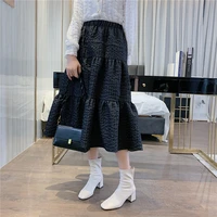 black skirt high quality jacquard material women solid color long pendulum skirt female modest classy skirts with big swing