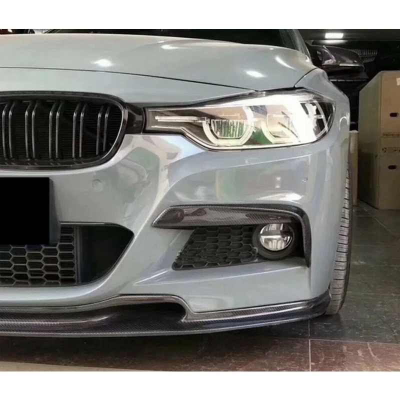 

For BMW 3 Series 320 328 330 F30 F35 MAD 2012-2018 Carbon Fiber Front Fog Lights Eyebrow Bumper Splitters Fins Trim