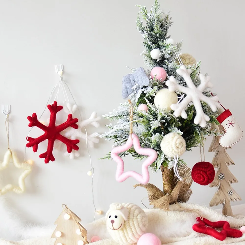 Рождественские шерстяные войлочные подвесные украшения Снежинка в форме