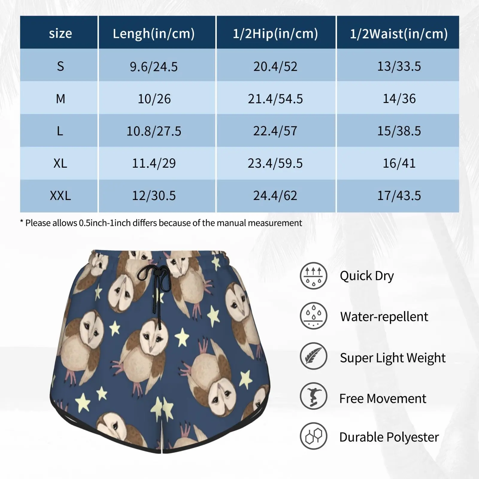 

Starry Night Owls Swim Shorts Women Beach Shorts Owl Barn Owl Baby Barn Owl Owl Night Nighttime Stars