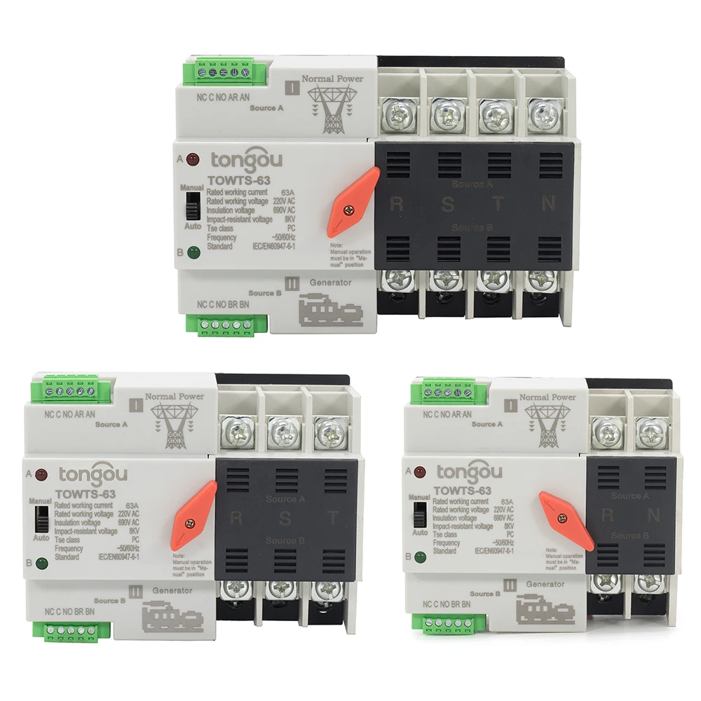 2P 3P 4P Din Rail ATS Dual Power Automatic Transfer Switch Electrical Selector Switches Uninterrupted 63A 100A Mini | Обустройство
