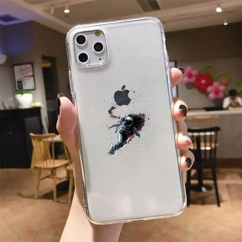 

Cartoon astronaut luxury Phone Case coque capa Transparent for iPhone 11 12 mini pro XS MAX 8 7 6 6S Plus X 5S SE 2020 XR