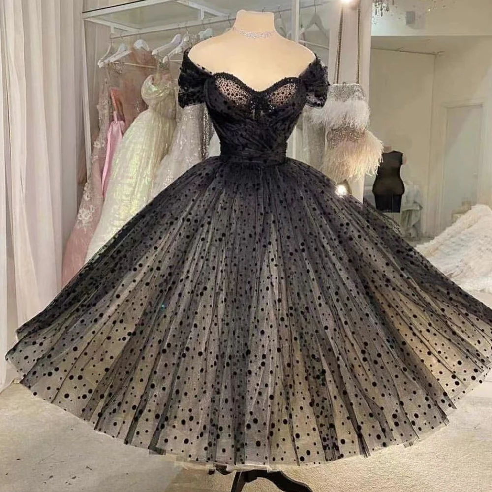 

Черные платья для выпускного вечера 2022, кружевные вечерние платья с открытыми плечами и рукавом-крылышком, дешево