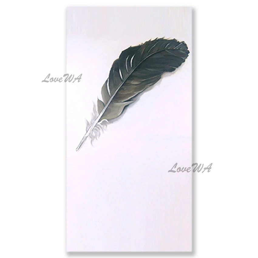 

New Arrival Abstract Black And White Feather Picture Canvas Art Hand-painted Unframed Oil Painting Feather Canvas Wall Art Panel
