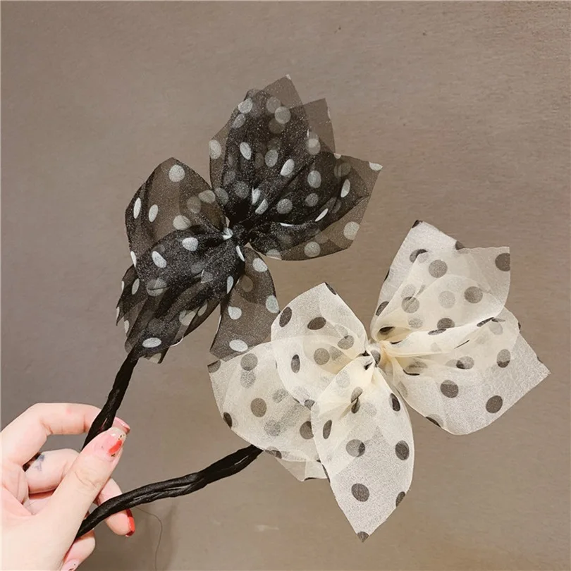 

New Summer Dot Bow Hair Disk Ball Head Styler Fashion Lace Hair Sticks Hair Bun Maker Head Ornament Sweet Braided Headband
