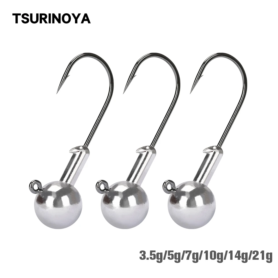 

TSURINOYA Lead Head Jig Hook 3.5g 5g 7g 10g 14g 21g Jig Head Fishing Hook Single Hooks Soft Bait Worm Jigging Fishing Tackle