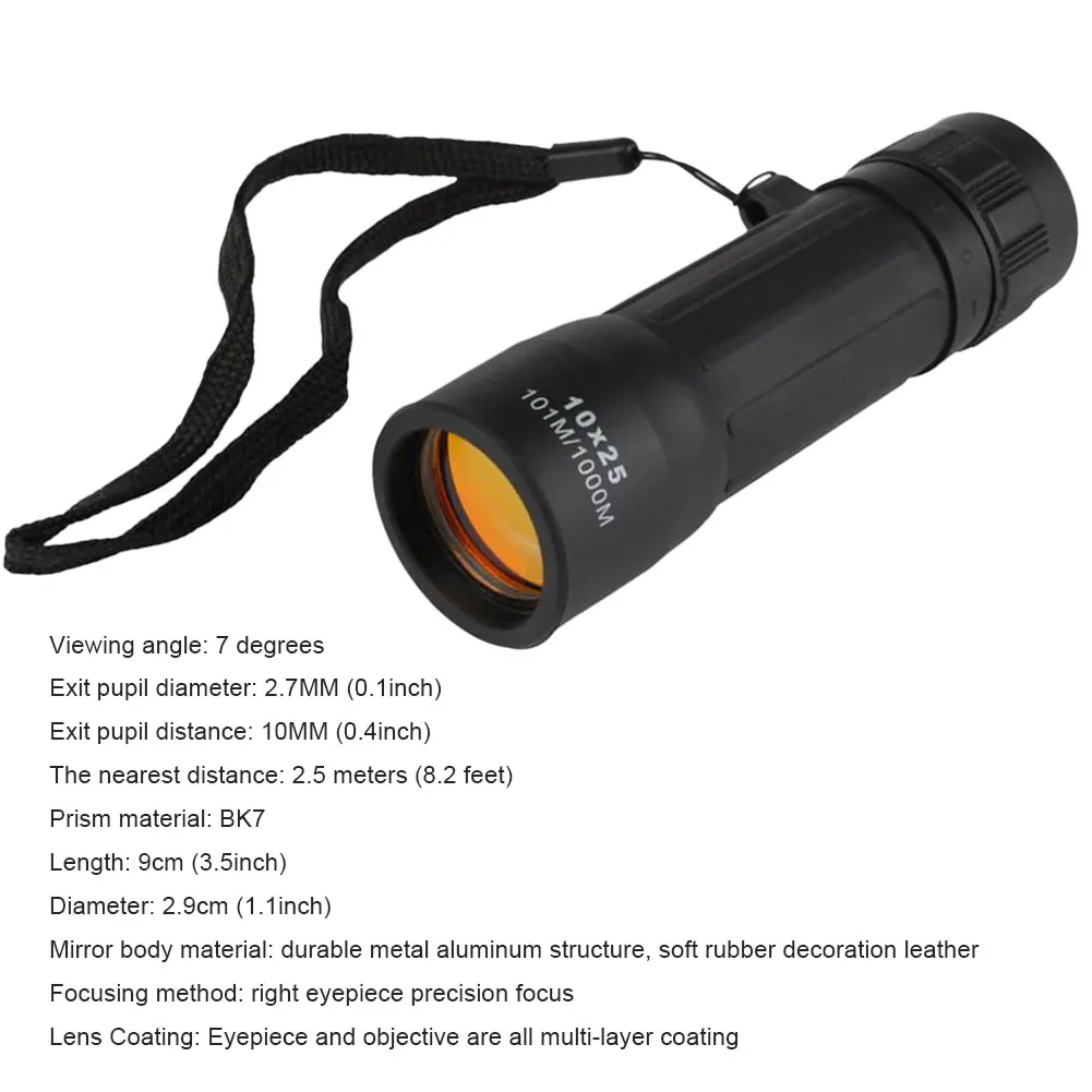 

10x25 HD 10X Monocular Mini Portable Telescope Waterproof Binoculars Optical Hunting Travel Camping Fishing Hiking