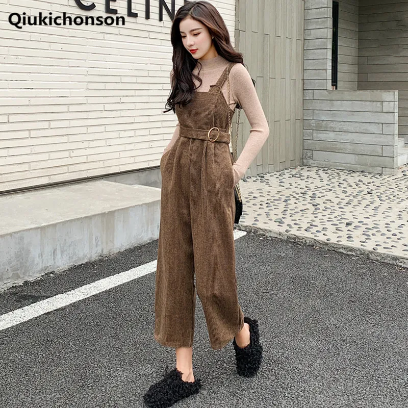 

Женский шерстяной комбинезон до щиколотки, осенне-зимний комплект из 2 предметов с брюками и широкими штанинами