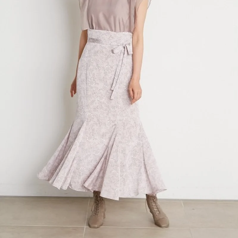 

Summer Sweet Elegant Print Drawstring Skirt High Waist Hip Draped Design Jupe Fashion Tide All Match A Line Woman Skirts