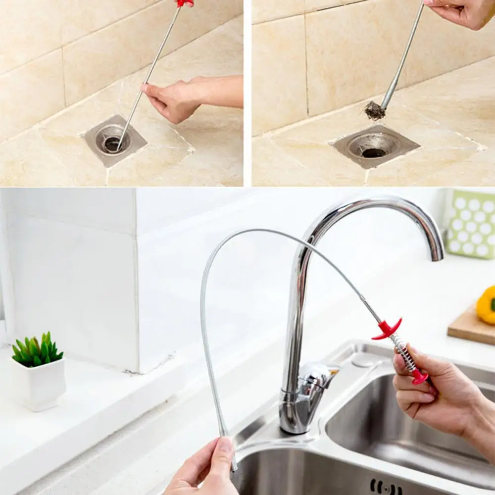 

60cm Drain Snake Spring Pipe Dredging Tool Dredge Unblocker Drain Clog Tool for Kitchen Sink Sewer Cleaning Hook Water Sink Tool